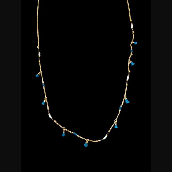 Madewell Gold Tone Seed Bead Fringe Small Tassel Dainty 28" Long Necklace - Picture 8 of 11